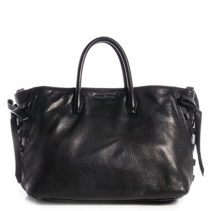 Miu Miu Nappa Monk Leather Bow Double Handle Satchel Nero Black 1 of 10