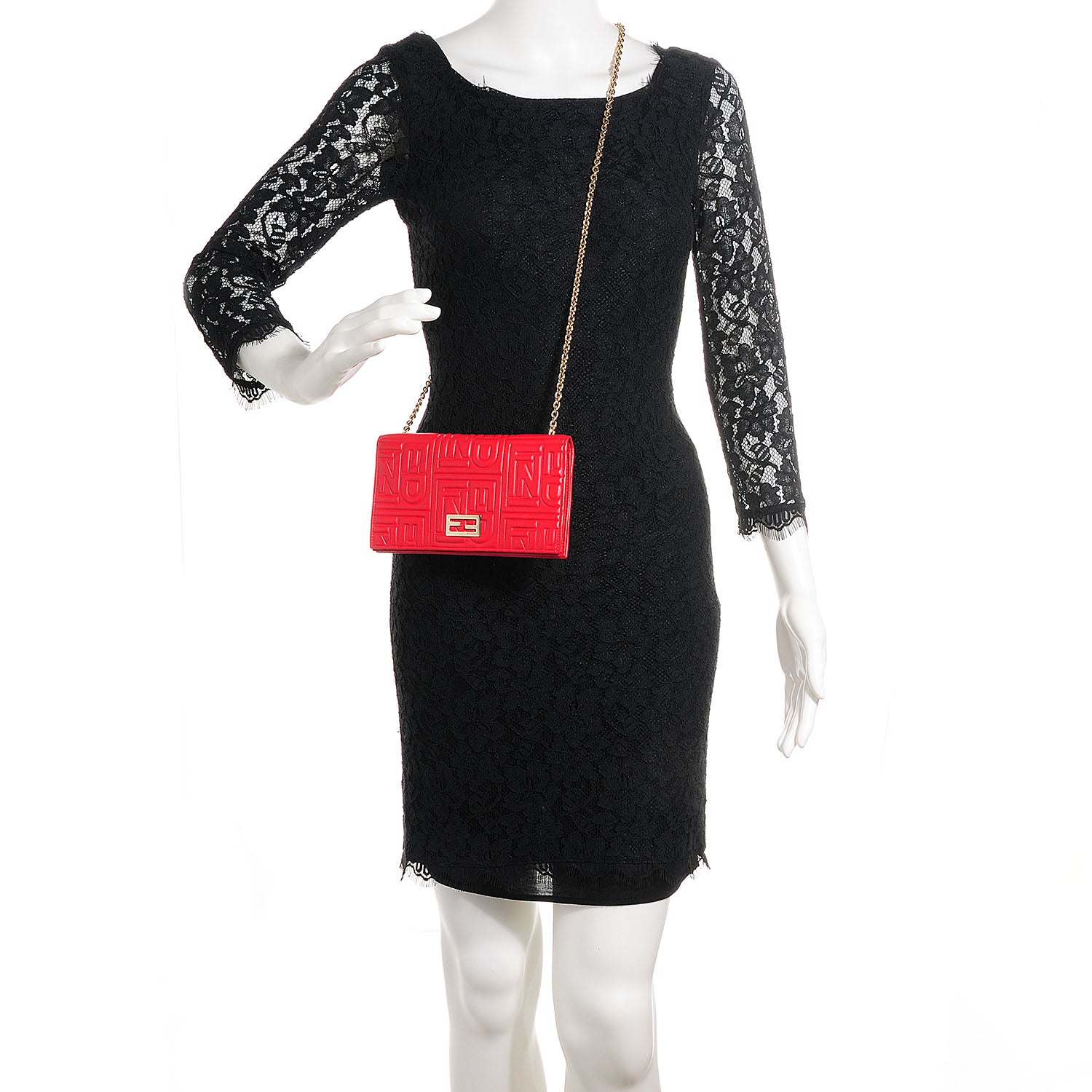 Fendi Nappa Logo Embossed Long Wallet on Chain Rosso 2 of 9
