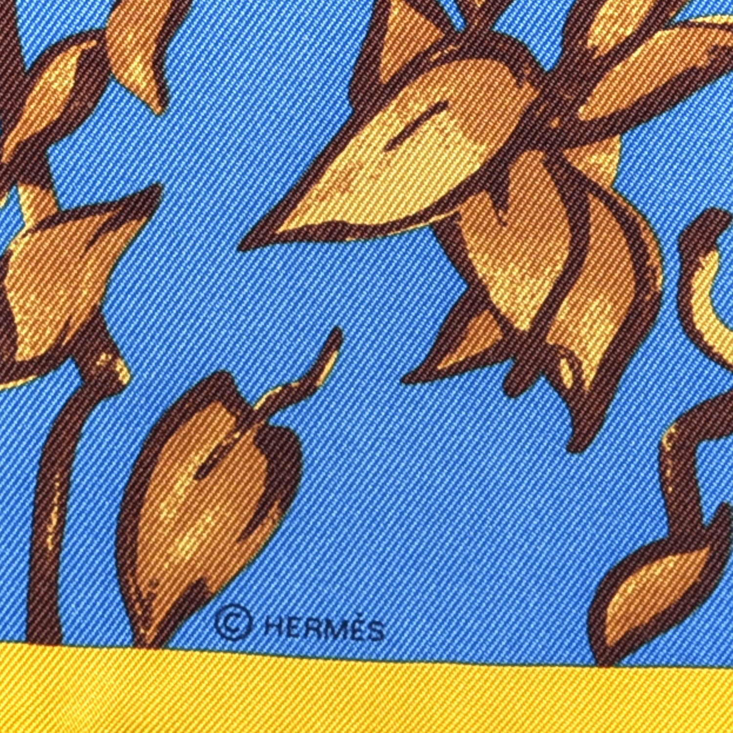 Hermes Silk Les Tigreaux Pocket Square Bleu Moyen Ocre 2 of 4