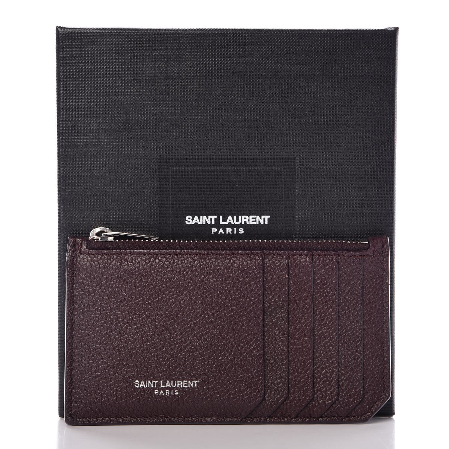 Saint Laurent Grained Calfskin 5 Fragments Zip Pouch Card Holder Amaranto 9 of 9