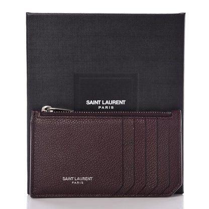 Saint Laurent Grained Calfskin 5 Fragments Zip Pouch Card Holder Amaranto 9 of 9