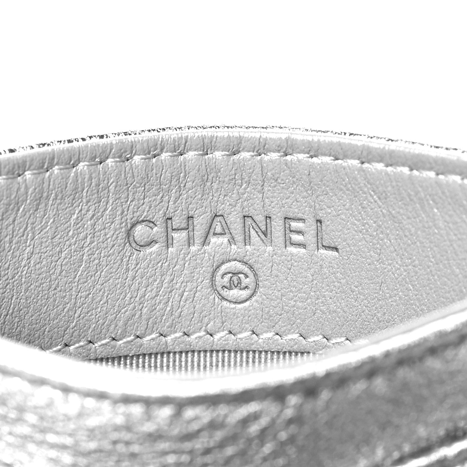 Chanel Metallic Goatskin Quilted CC Card Holder Silver 6 of 9