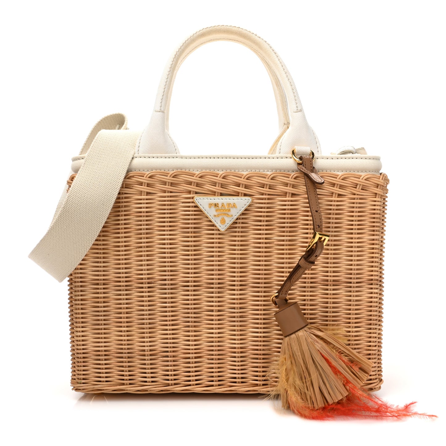 Canvas Wicker Shoulder Bag White Tan