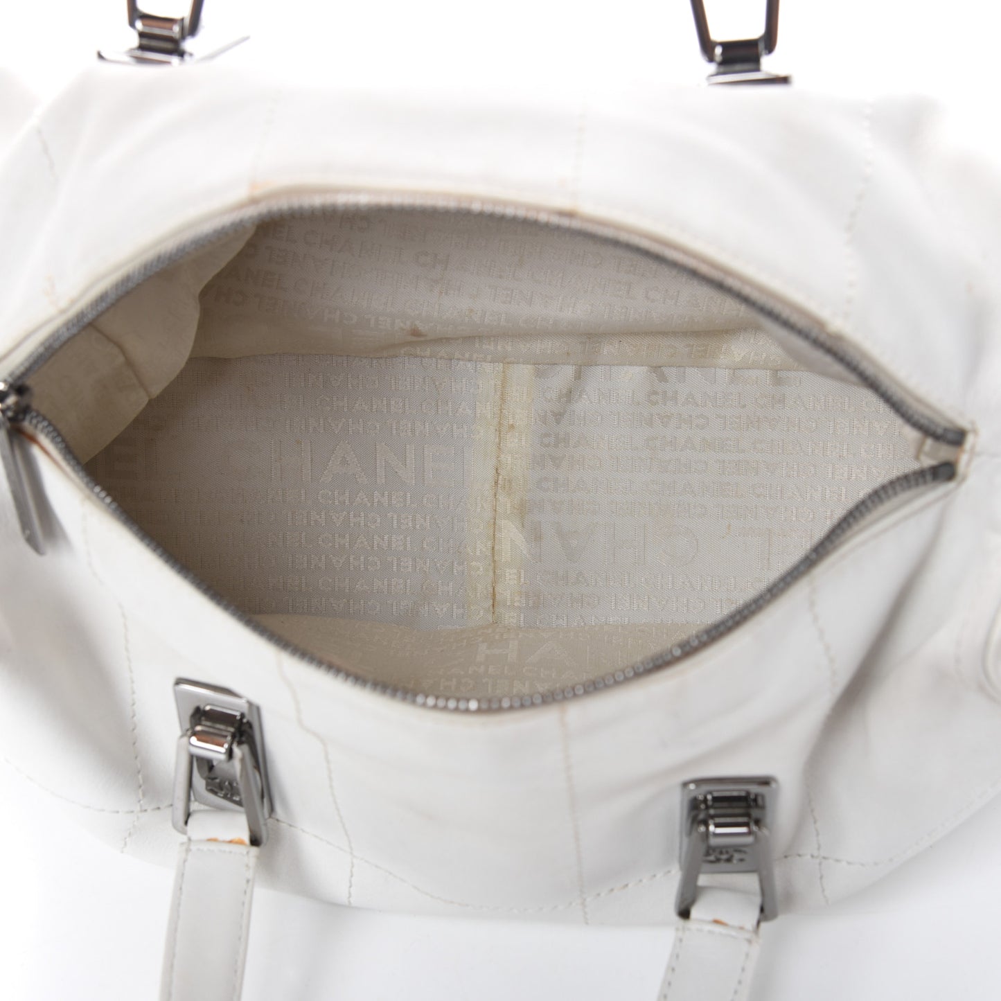 Calfskin Square Stitched Large Tote White