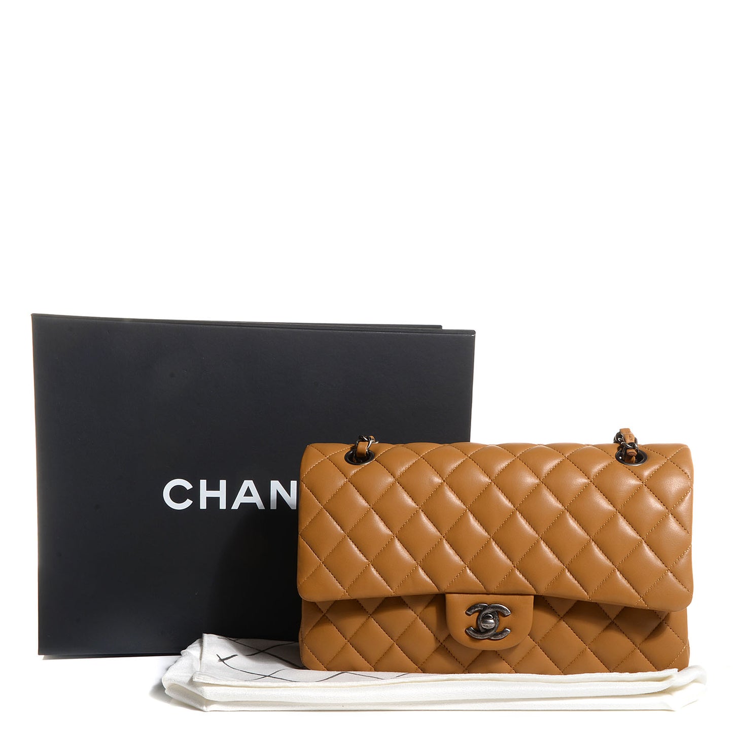 Lambskin Medium Double Flap Dark Beige