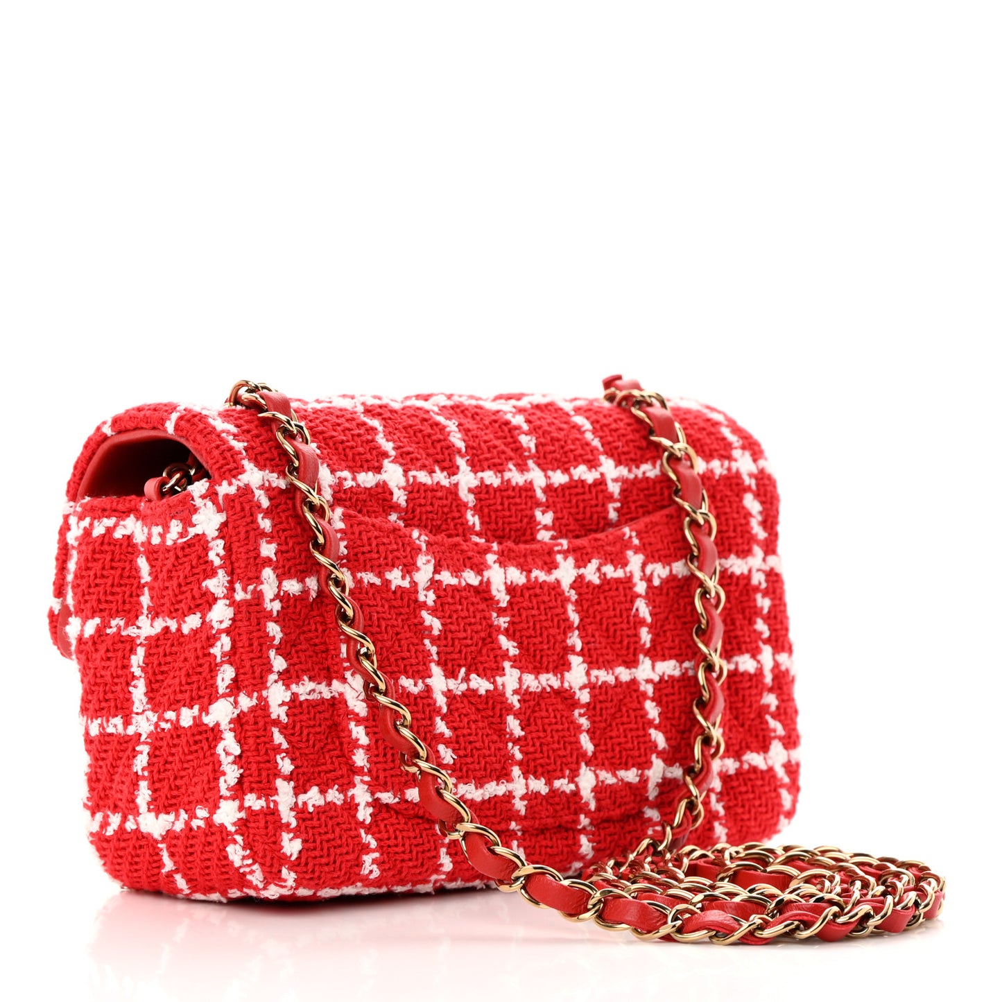 Tweed Quilted Mini Rectangular Flap White Red