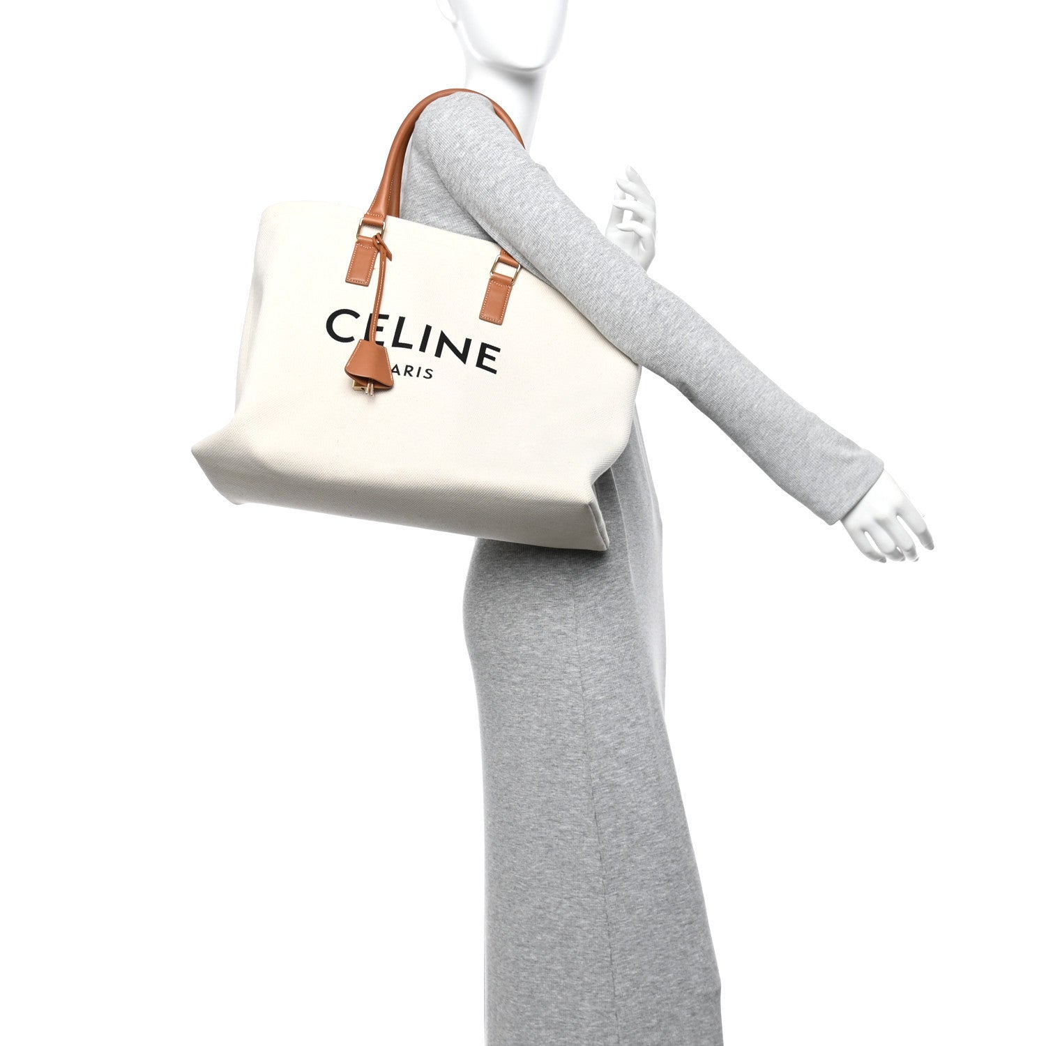 Celine Canvas Calfskin Horizontal Cabas Natural Tan 2 of 14