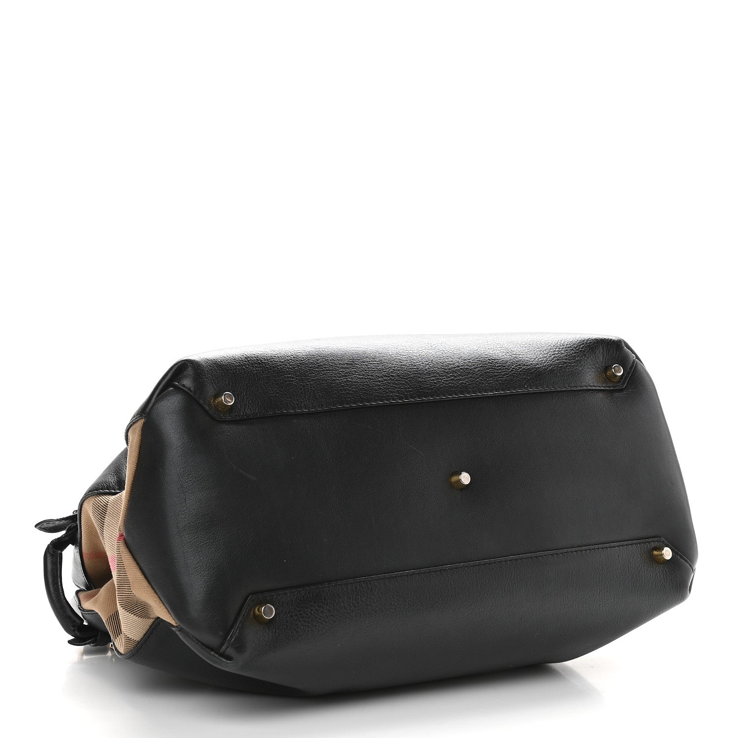 Burberry Grainy Calfskin House Check Medium Banner Tote Black 4 of 10
