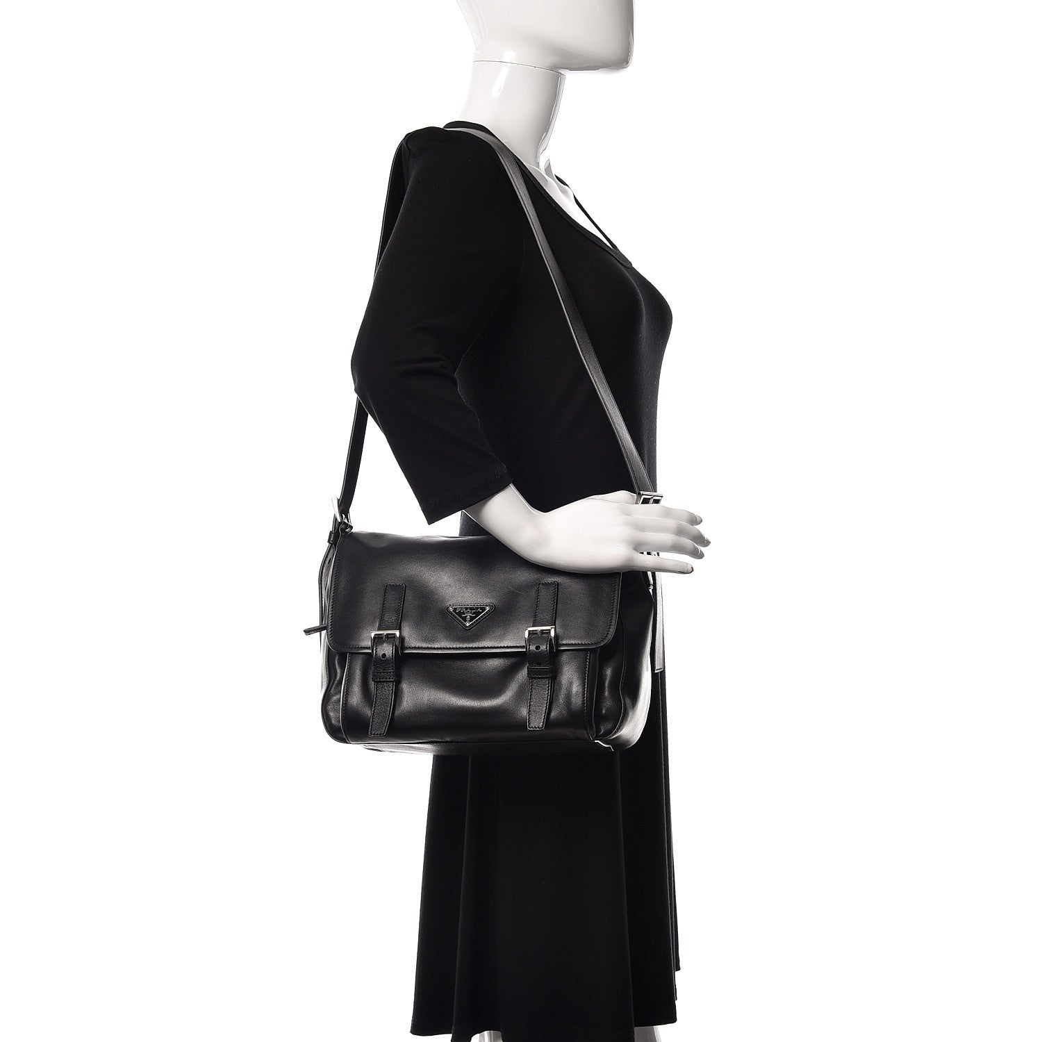Prada Soft Calf Messenger Bag Black 2 of 9