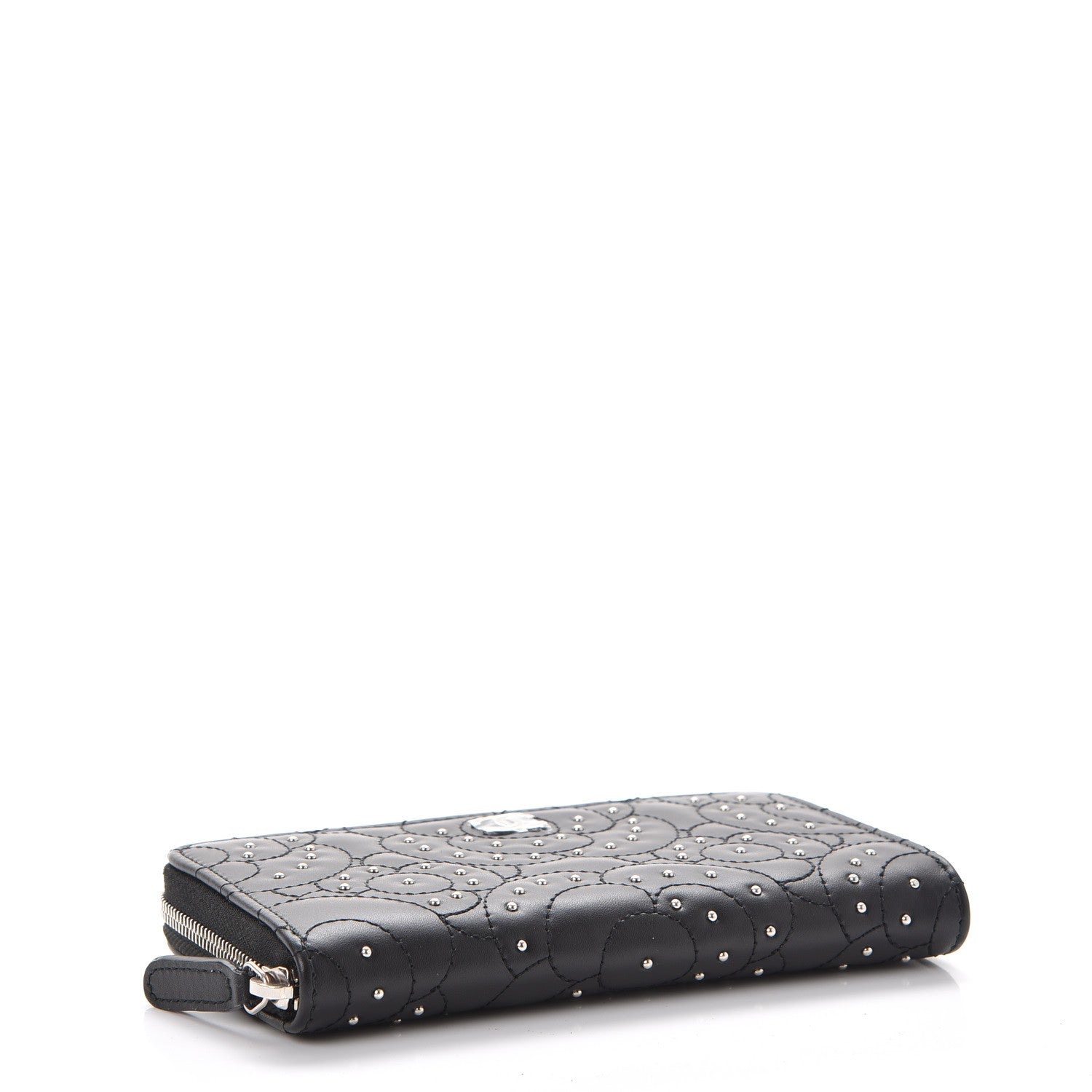 Chanel Lambskin Camellia Studded Zip Around Wallet Black 4 of 8