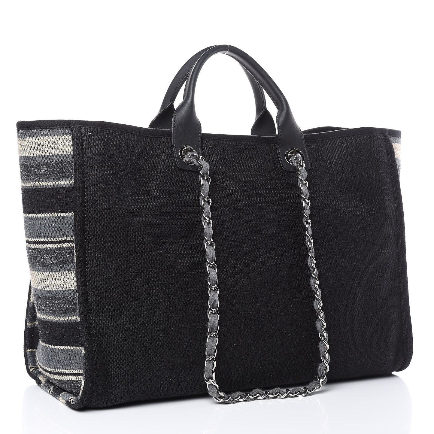Striped Canvas Large Deauville Tote Black