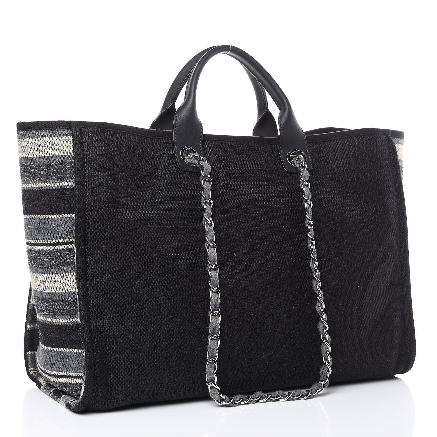 Chanel Striped Canvas Large Deauville Tote Black 3 of 11