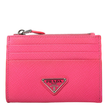 Prada Saffiano Metal Zip Card Holder Neon Pink 1 of 8