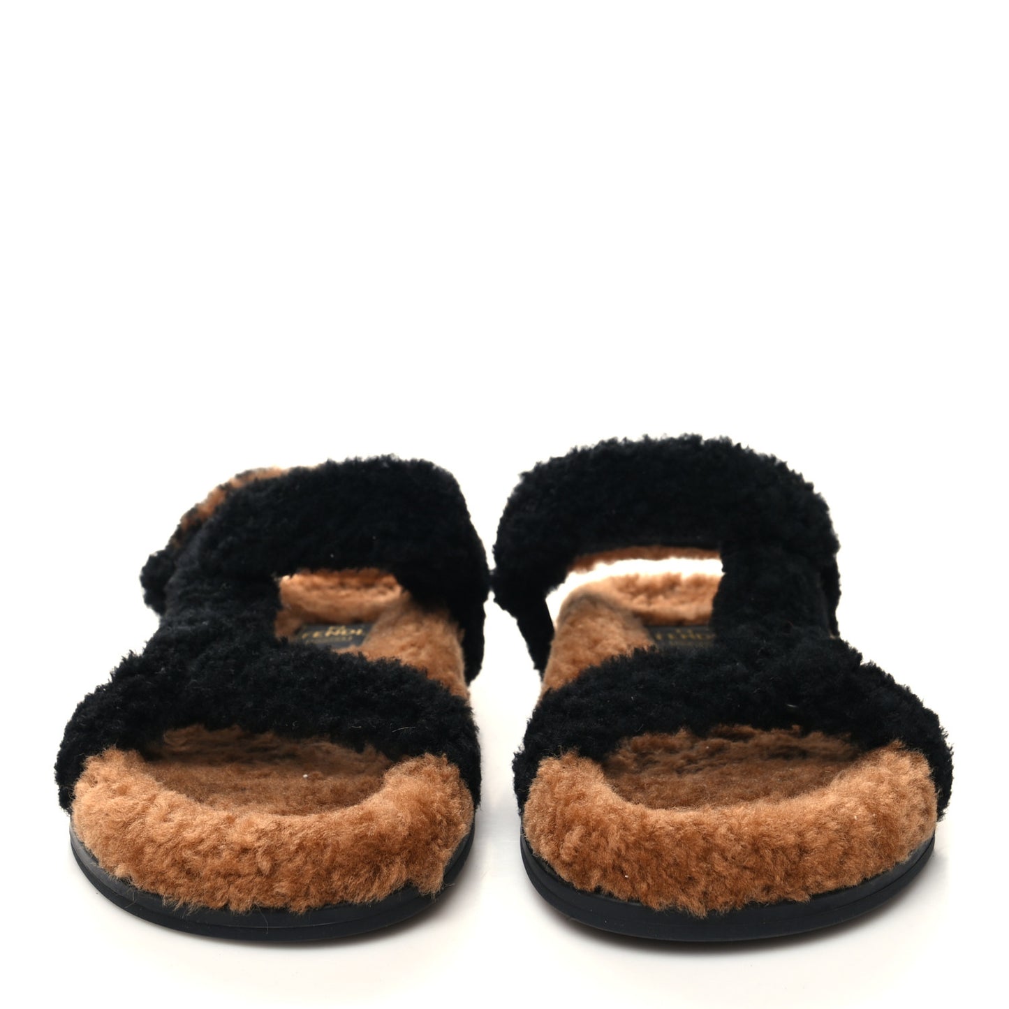Shearling FF Fendi Feel Sandals 38 Tobacco Black