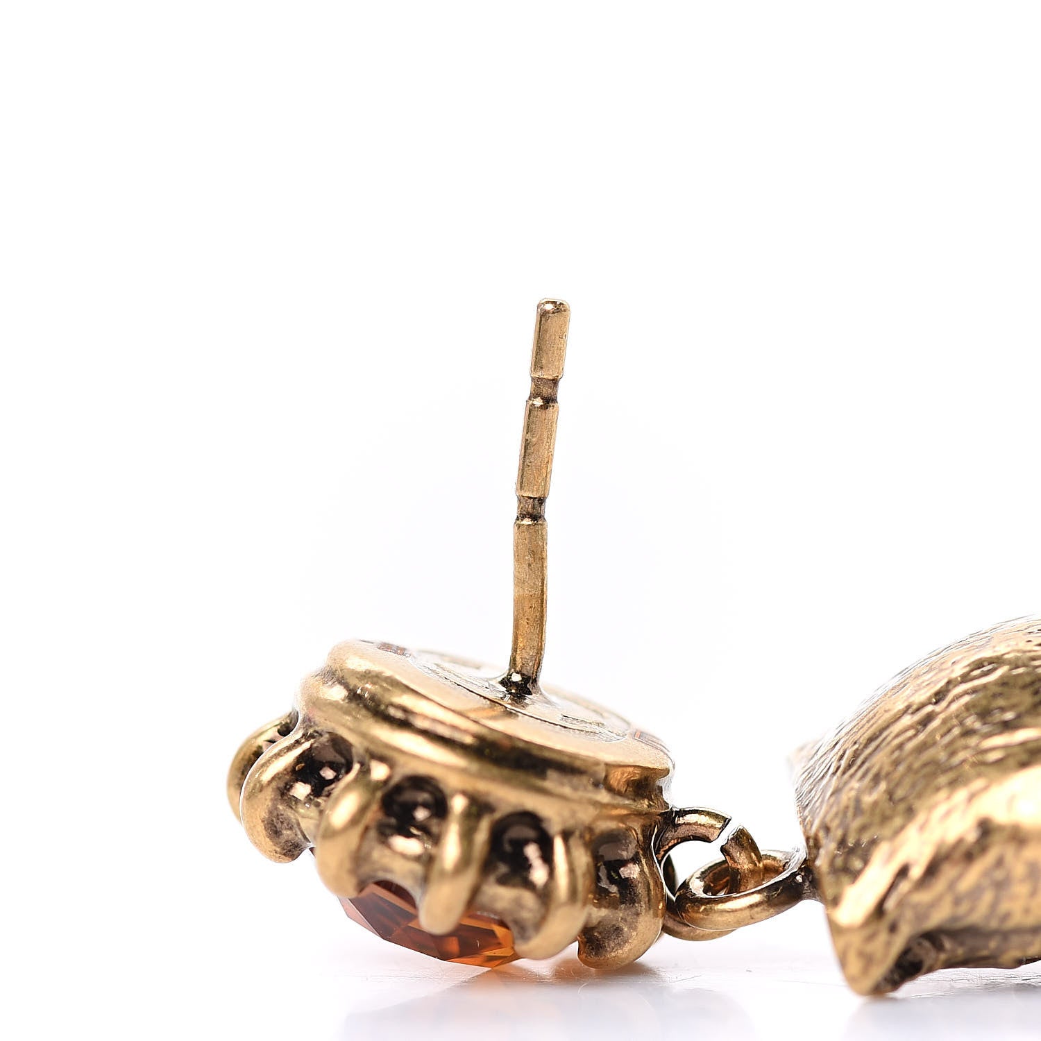 Gucci Metal Crystal Feline Earrings Aged Gold 5 of 6