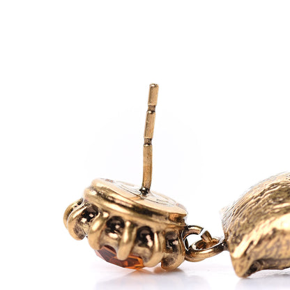 Gucci Metal Crystal Feline Earrings Aged Gold 5 of 6