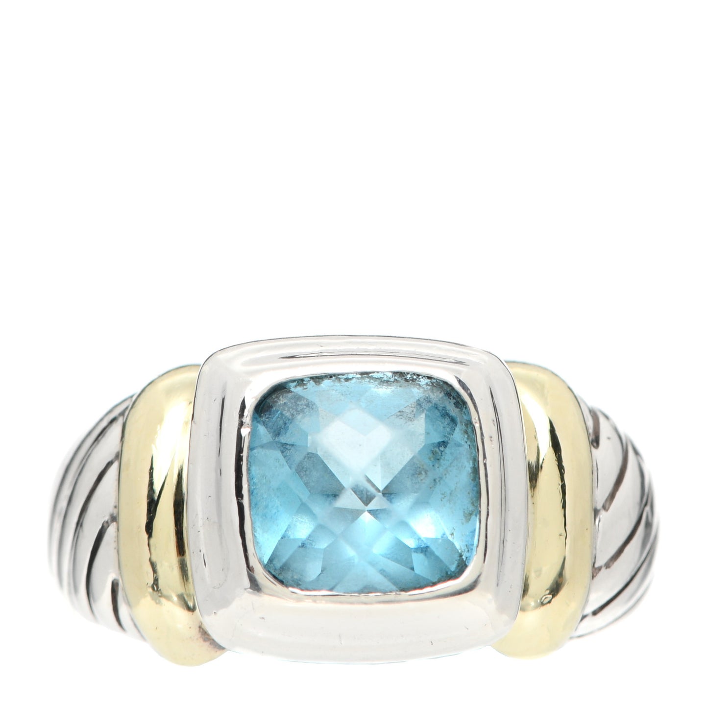Sterling Silver 14K Yellow Gold Blue Topaz 7mm Noblesse Ring 51 5.75