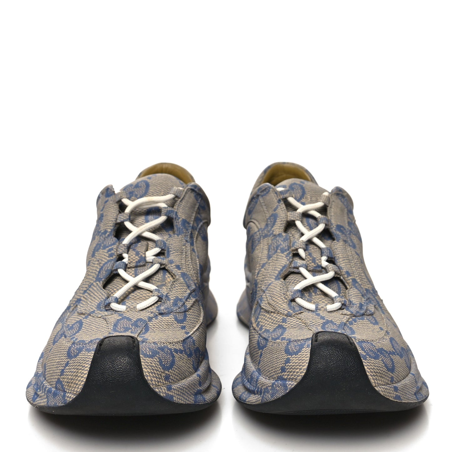 Ultralight Plume Calfskin Monogram Printed Womens Gucci Run Sneakers 39 Beige Blue
