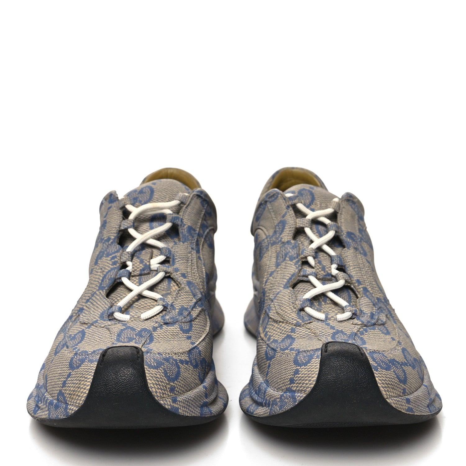 Gucci Ultralight Plume Calfskin Monogram Printed Womens Gucci Run Sneakers 39 Beige Blue 2 of 10