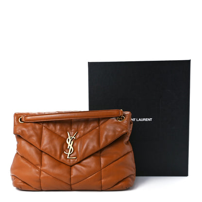 Saint Laurent Lambskin Quilted Medium Loulou Puffer Monogram Chain Satchel Miel Dark 13 of 13