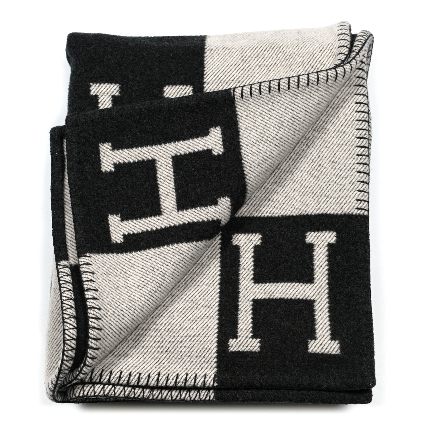 Hermes Wool Cashmere Avalon Blanket Ecru Gris Fonce 2 of 3