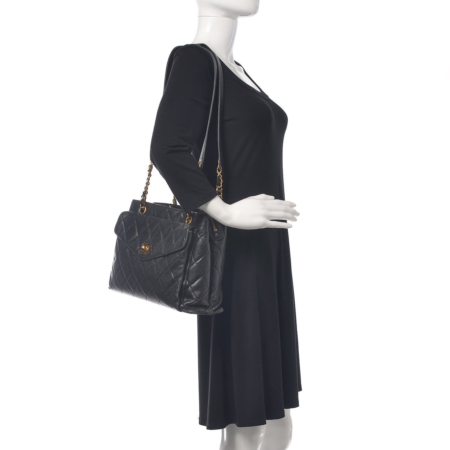 Caviar Quilted Flap Shoulder Bag Black