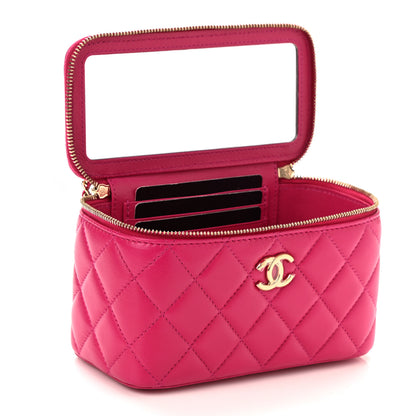 Chanel Lambskin Quilted Small Top Handle Vanity Case With Chain Dark Pink 5 of 12