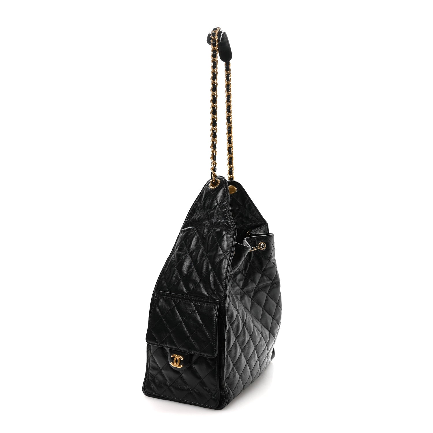 Chanel Shiny Crumpled Calfskin Quilted Medium Chanel 25 Handbag Black 3 of 10