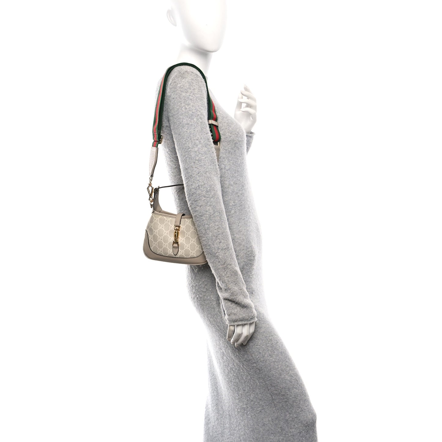 GG Supreme Monogram Textured Dollar Calfskin Mini Jackie 1961 Hobo Beige Mystic White Oatmeal