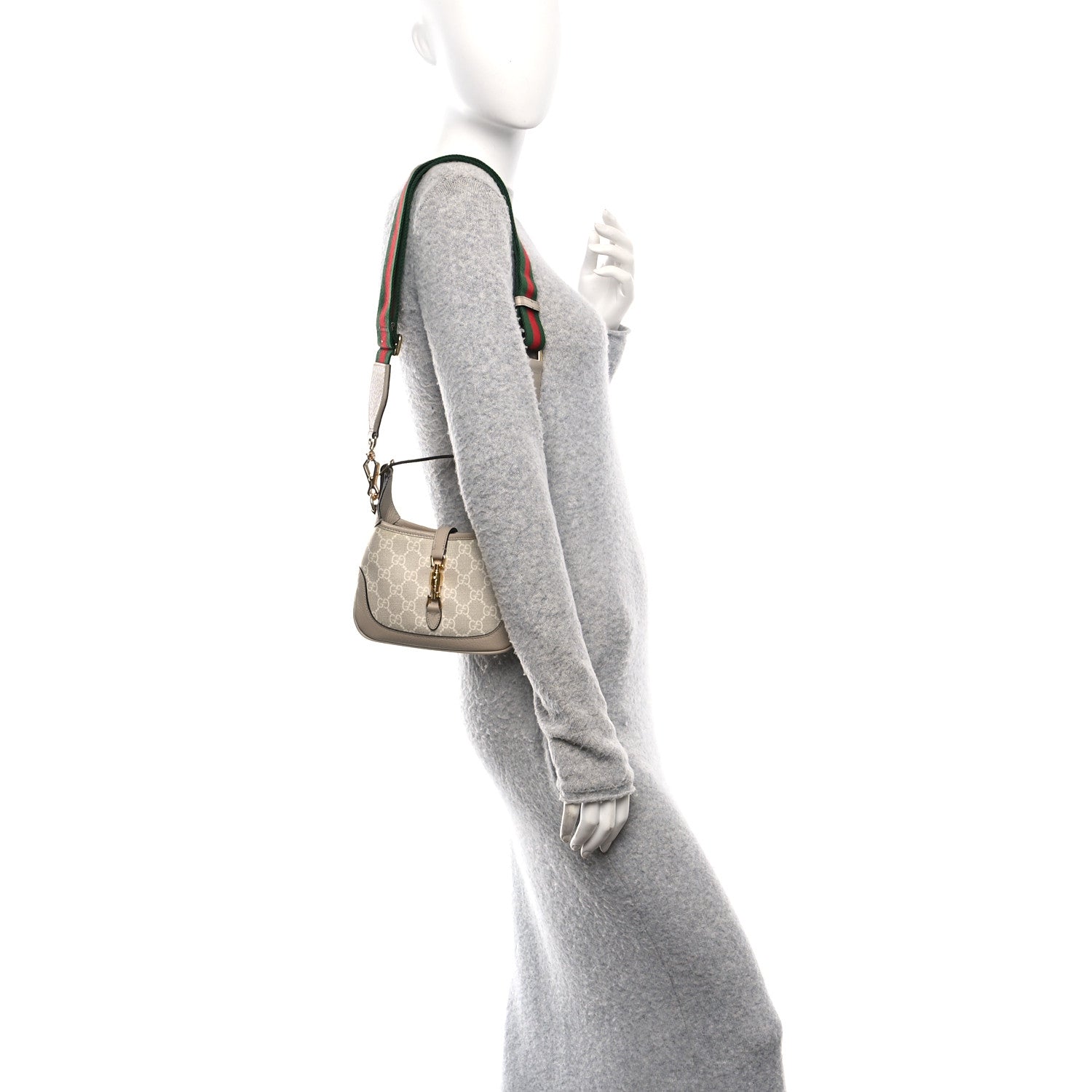 Gucci GG Supreme Monogram Textured Dollar Calfskin Mini Jackie 1961 Hobo Beige Mystic White Oatmeal 2 of 10