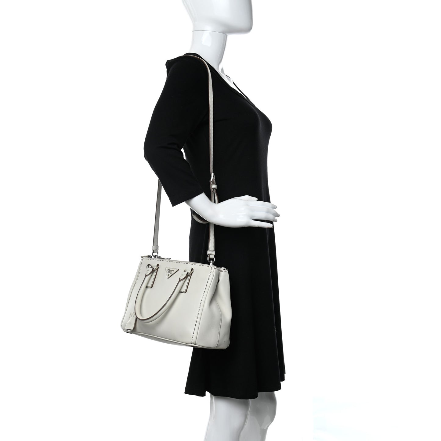 City Calf Hand Stitched Small Galleria Double Zip Tote Talco