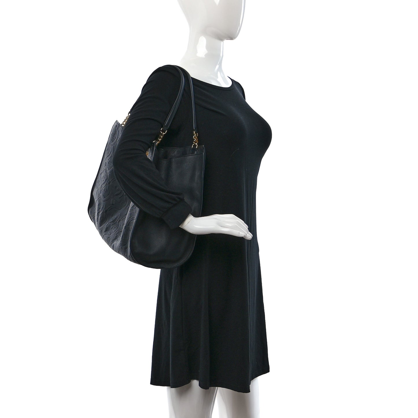 Calfskin Gancini Embossed Trifolio Tote Bag Black