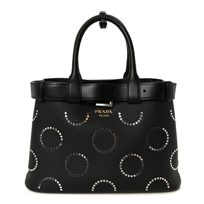 Prada Soft Grain Calfskin Studded Large Buckle Bag With Belt Black 1 of 10