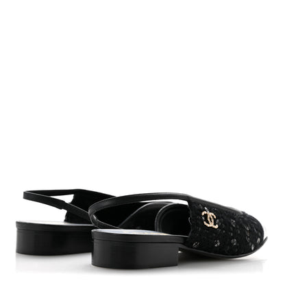 Chanel Tweed Patent Calfskin Cap Toe CC Slingback Flats 36 Black 5 of 9