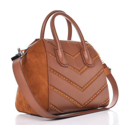 Givenchy Calfskin Suede Small Studded Chevron Antigona Cognac 4 of 10