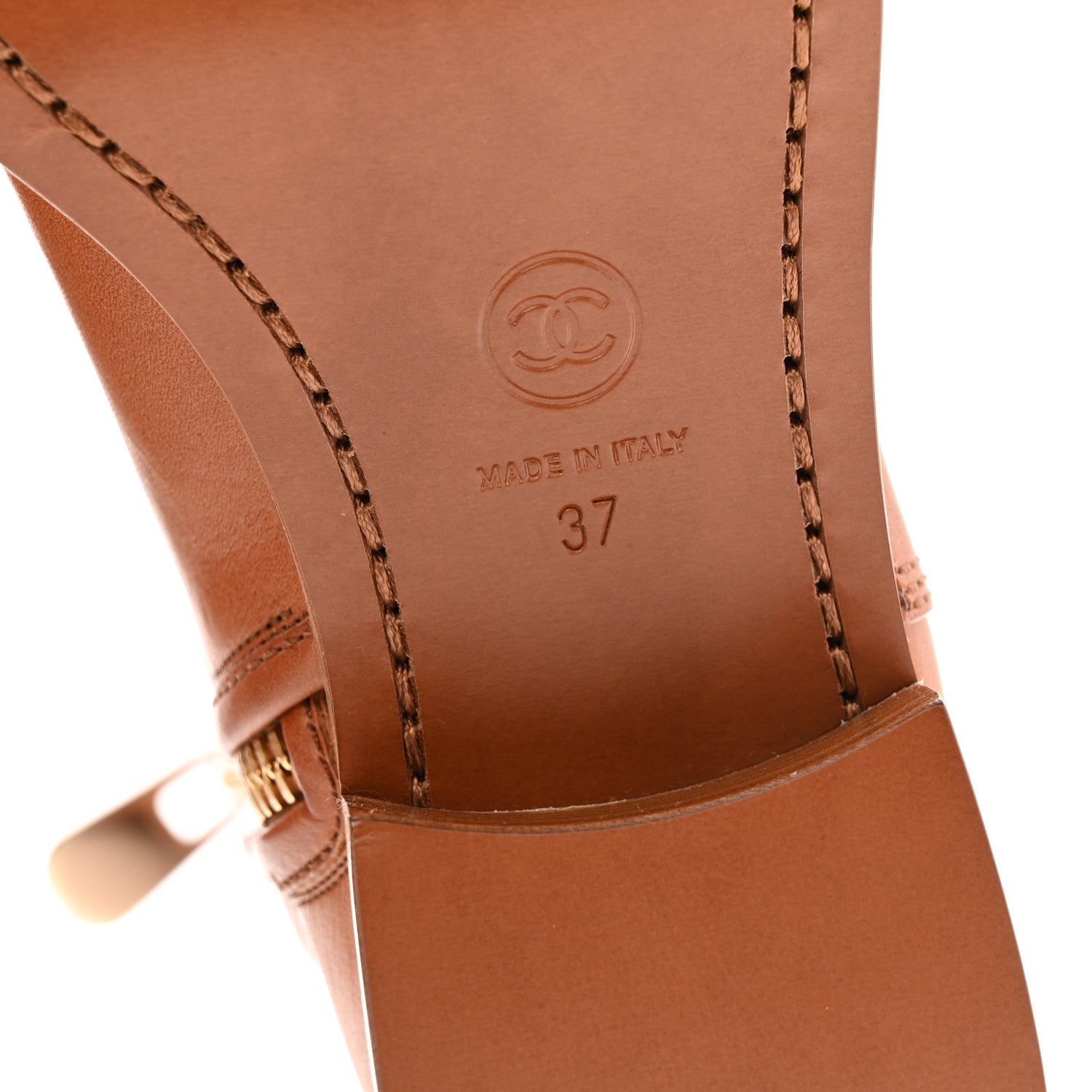 Chanel Calfskin CC Logo Mid Calf Boots 37 Caramel 8 of 10