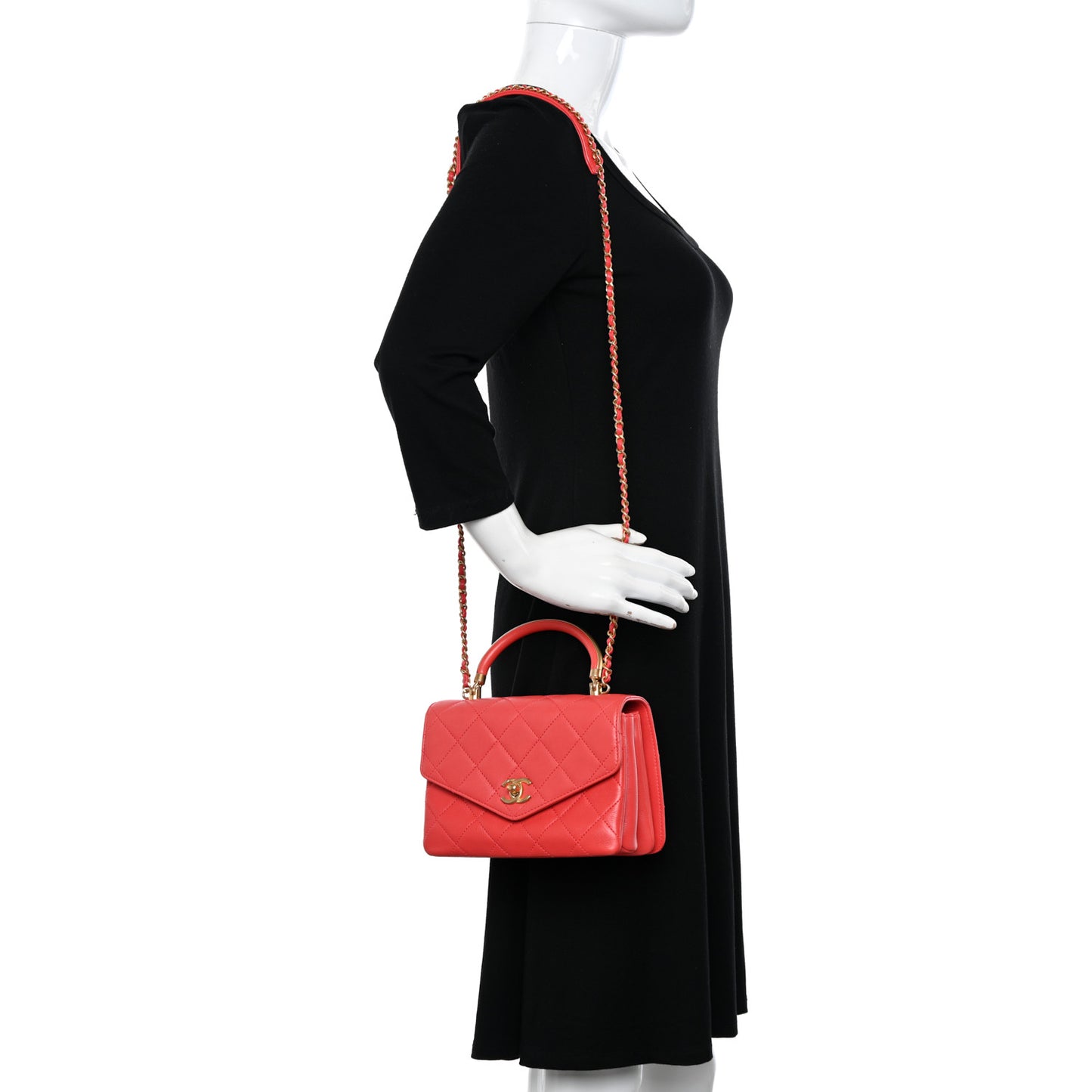 Calfskin Quilted Metal Small Top Handle Envelope Flap Red