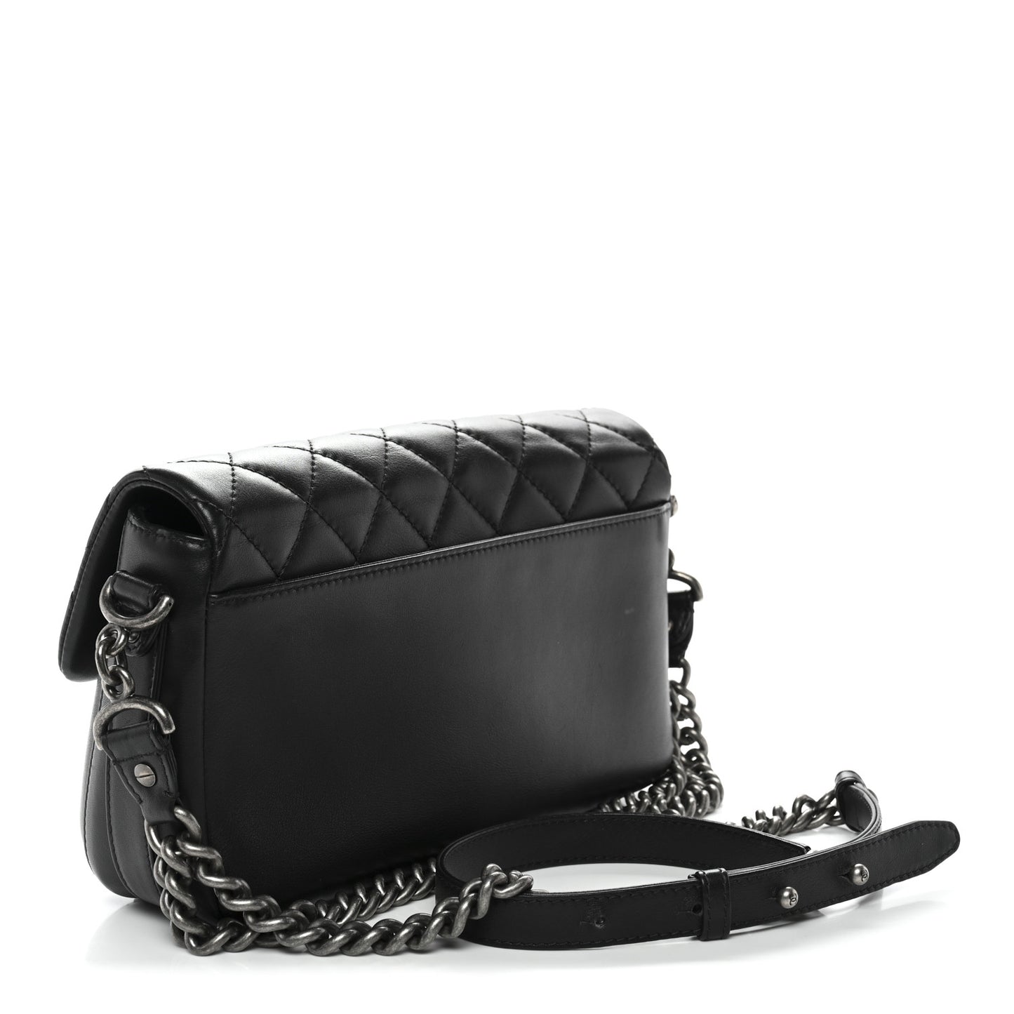 Calfskin Quilted Large Rock My Shoulder Flap Black