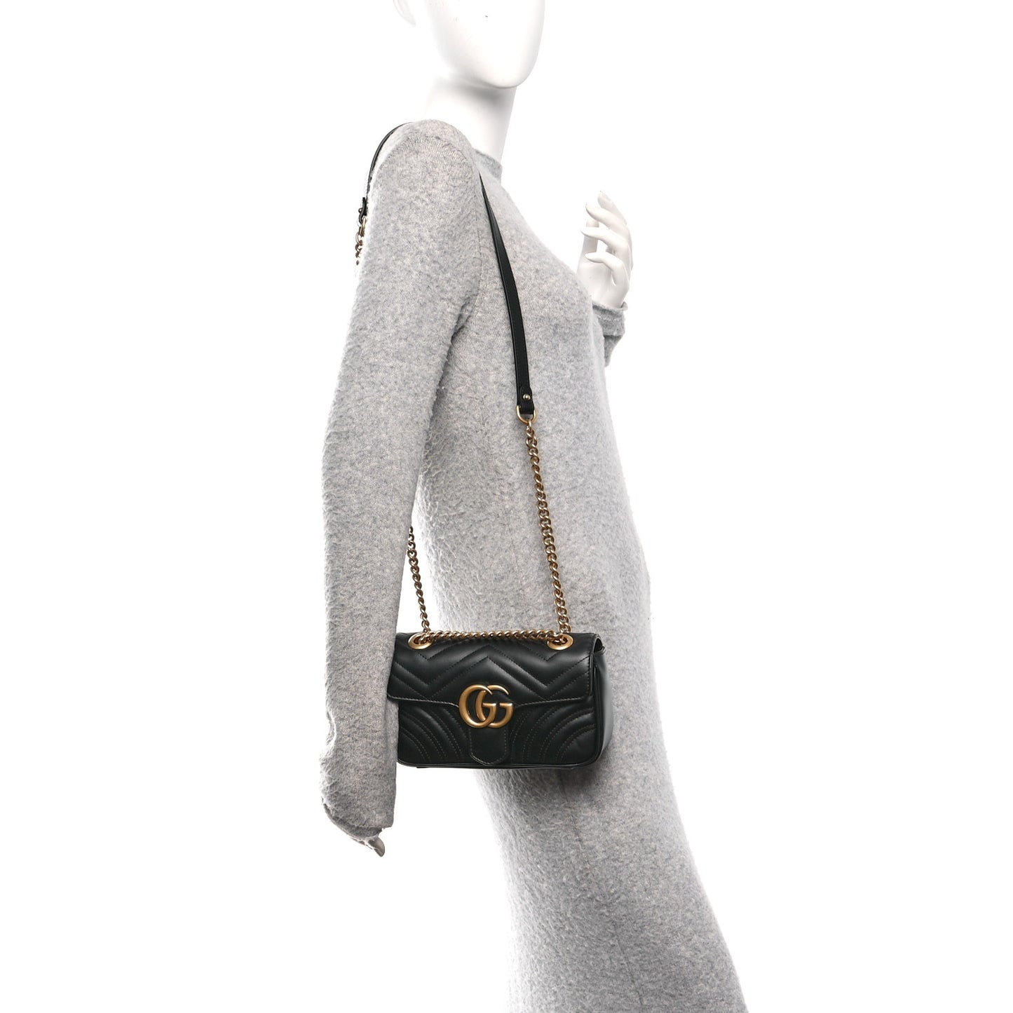 Calfskin Matelasse Mini GG Marmont Shoulder Bag Black