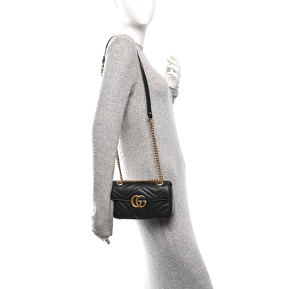 Gucci Calfskin Matelasse Mini GG Marmont Shoulder Bag Black 2 of 10