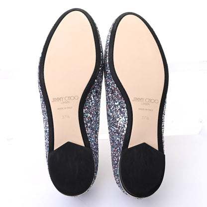 Jimmy Choo Coarse Glitter Fabric Ballet Flats 37.5 Blue 5 of 7