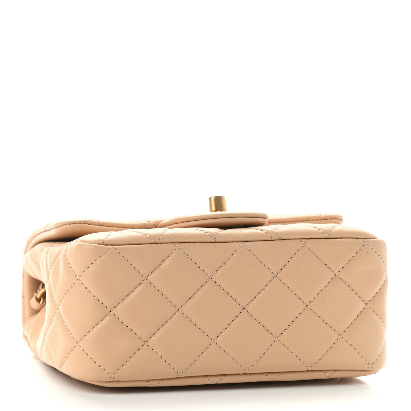 Lambskin Quilted Mini Pearl Crush Flap Beige