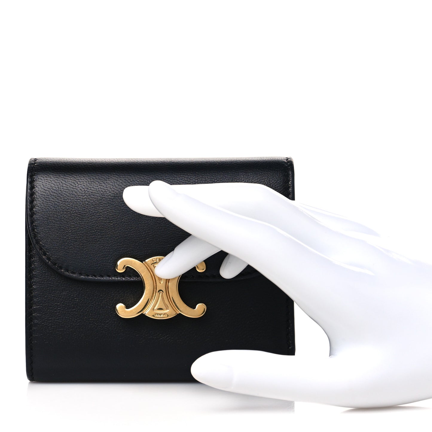 Shiny Smooth Lambskin Small Triomphe Wallet Black