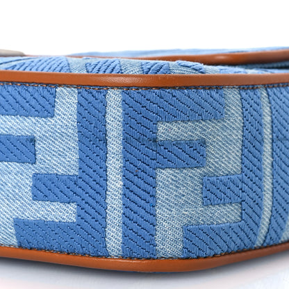 Fendi Denim Vitello King FF Embroidered Baguette Denim Chiaro Brandy 11 of 13