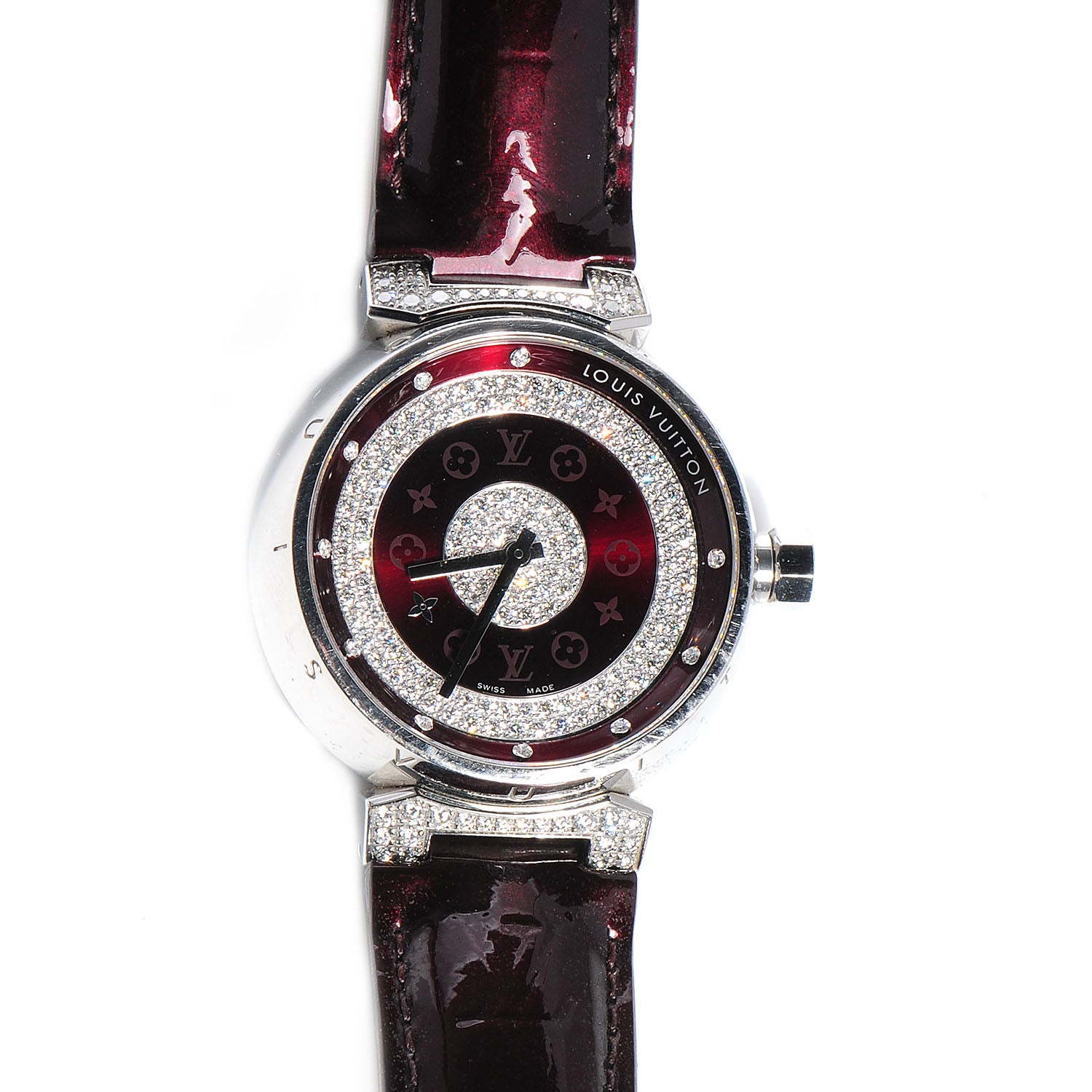 Louis Vuitton Vernis Diamond Tambour Disc Watch L Amarante 1 of 8