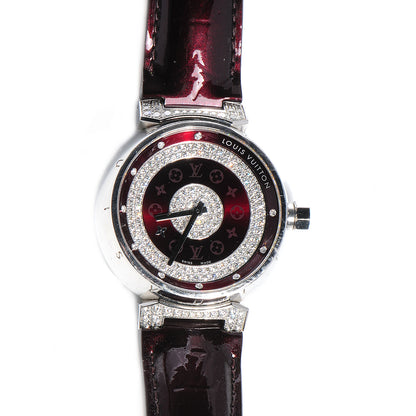Louis Vuitton Vernis Diamond Tambour Disc Watch L Amarante 1 of 8