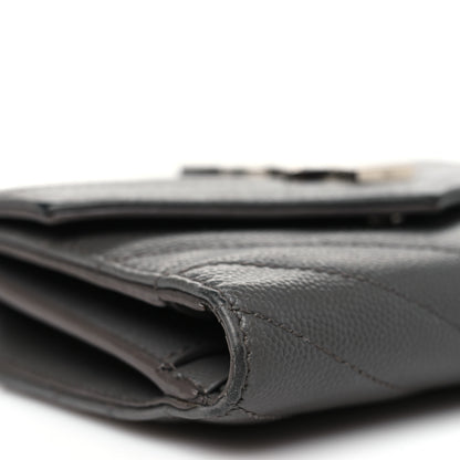 Saint Laurent Grain De Poudre Matelasse Chevron Monogram Compact Tri Fold Wallet Earth 9 of 14