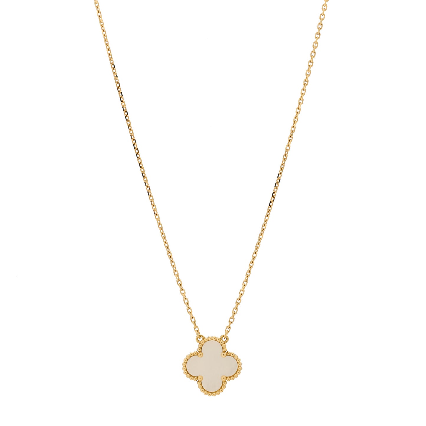 18K Yellow Gold Mother of Pearl Vintage Alhambra Pendant Necklace
