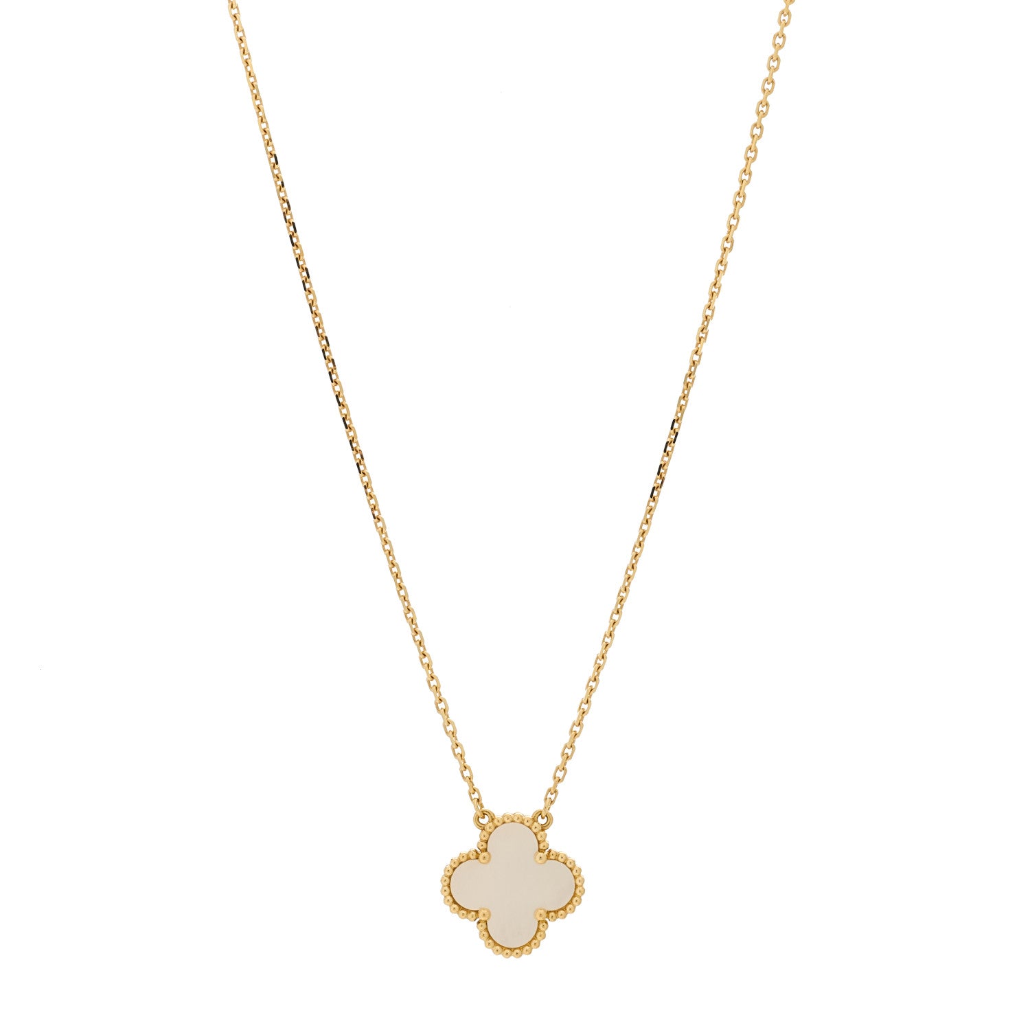 Van Cleef & Arpels 18K Yellow Gold Mother of Pearl Vintage Alhambra Pendant Necklace 1 of 6