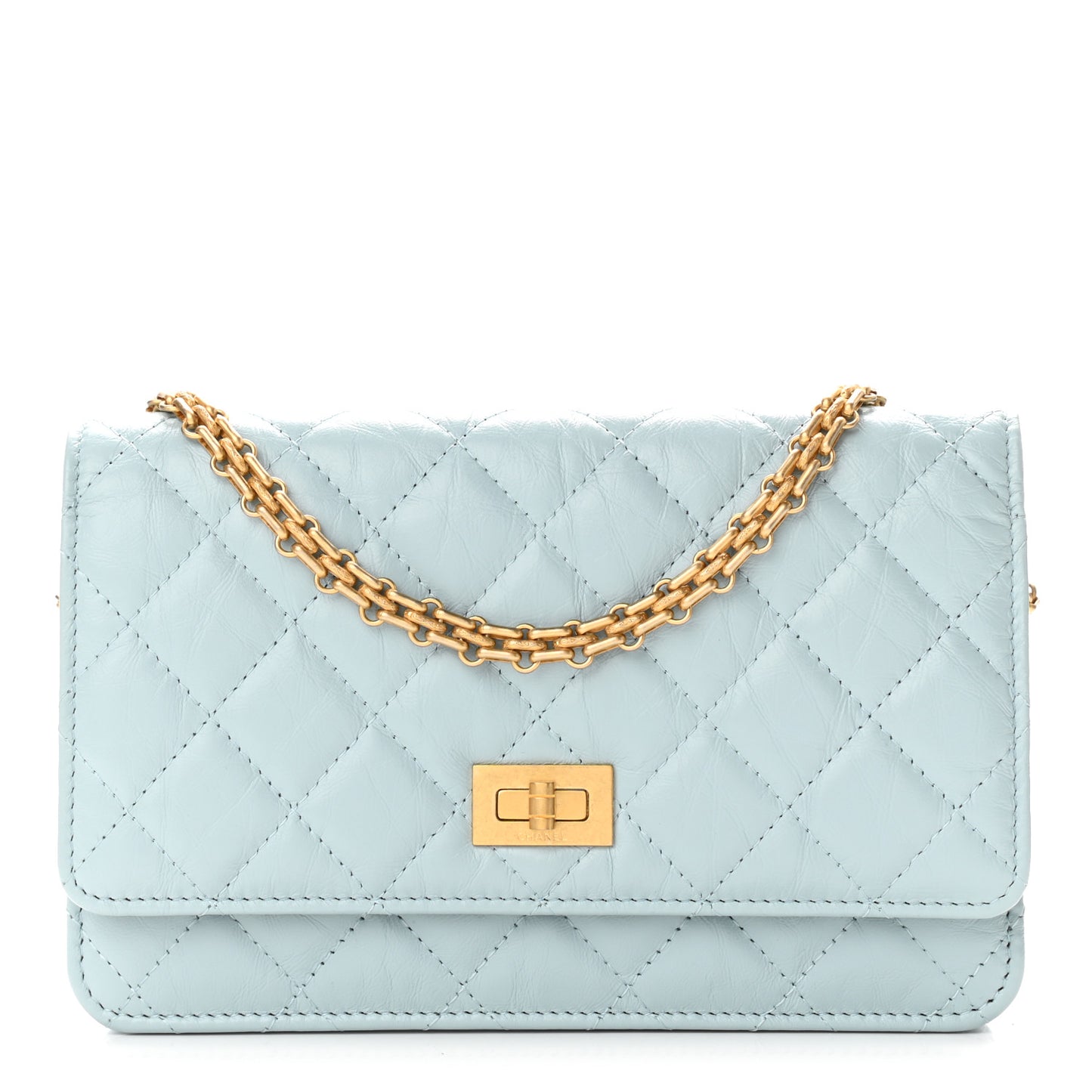 Aged Calfskin Quilted Reissue Wallet On Chain WOC Light Blue